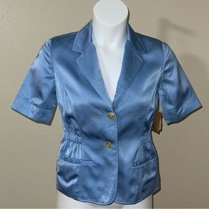 Coldwater Creek Blue Short Sleeve Solid Faille Lined Jacket, NWT, Size P6, P8.